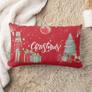 Almofada Lombar Neve Decorânea Azul e Bola Branca Feliz Natal