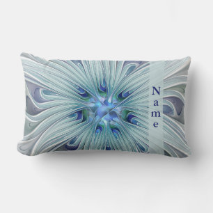 Almofada Lombar Nome azul da flor da arte moderna floral do