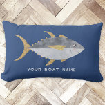 Almofada Lombar Nome da embarcação de pesca de atum<br><div class="desc">Atum divertido com um sorriso viscoso,  perfeito para o seu barco ou casa de praia. Arte original de Nic Squirrell. Altere o nome ou texto do barco para personalizar.</div>