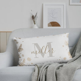 Almofada Lombar Nome da família de pinos ouros Monograma Natal