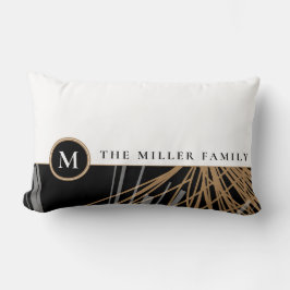 Almofada Lombar Nome da Família Monograma | Black White e Douradas