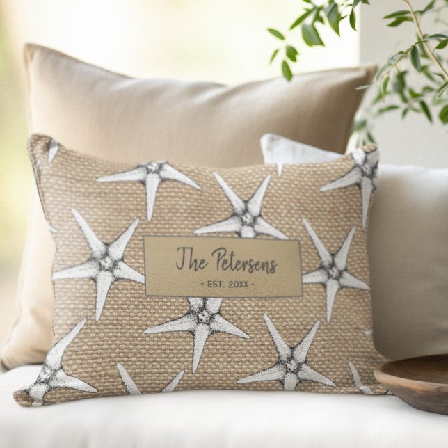 Almofada Lombar Nome da família personalizada: casa de praia trave (Criador carregado)