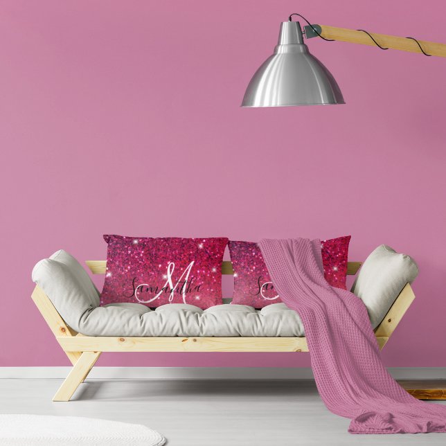 Almofada Lombar Nome das Sparkles Vermelhos e Rosa Modernos (Criador carregado)