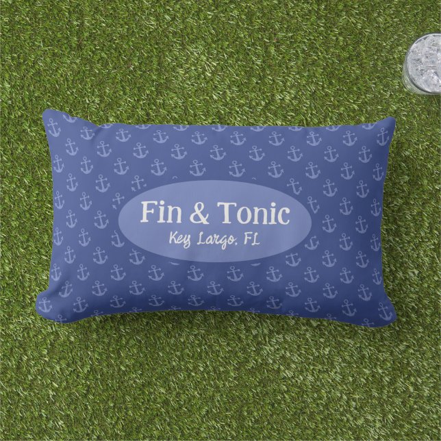 Almofada Lombar Nome do Barco Personalizado de Âncoras Náuticas (Grama)
