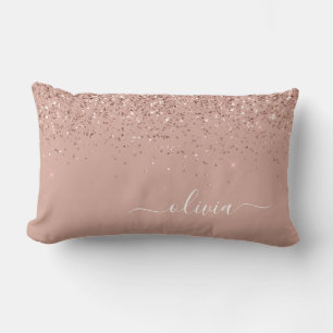 Almofada Lombar Nome do Monograma Dourado da Brilhante Rosa Rosa R