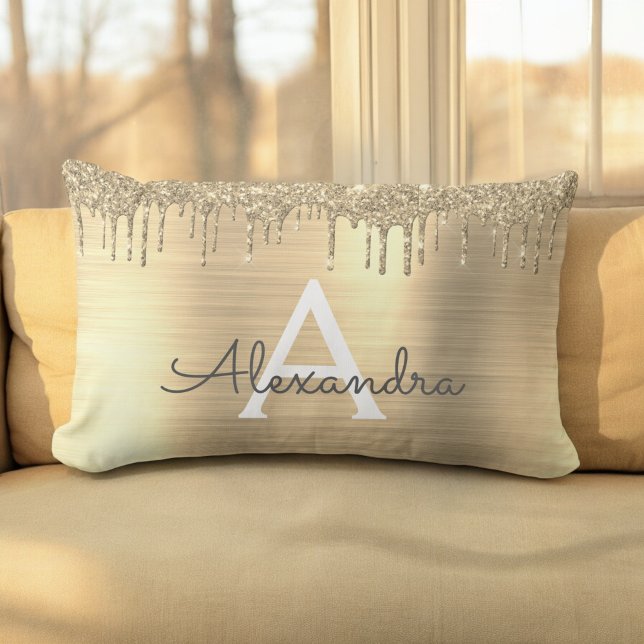 Almofada Lombar Nome do Monograma Dourado Glitter Brugado Metal (Criador carregado)