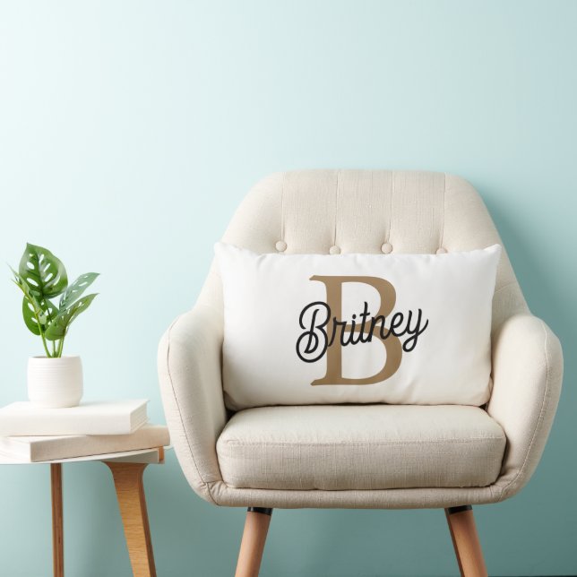 Almofada Lombar Nome do Monograma Elegante Moderno Script Dourado  (Cadeira)
