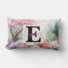 Almofada Lombar Nome do monograma na aquarela Flores nos pastéis