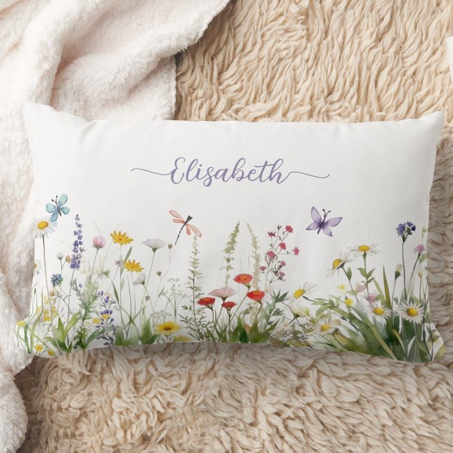 Almofada Lombar Nome do Script Lilac Roxo de Flores Selvagens (Criador carregado)