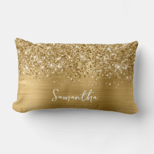 Almofada Lombar Nome Glam Glittery Gold Script