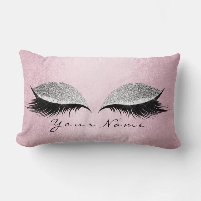 Almofada Lombar Nome Lashes de Maquiagem Cor-de-Rosa-Rosa com Olho (Frente)
