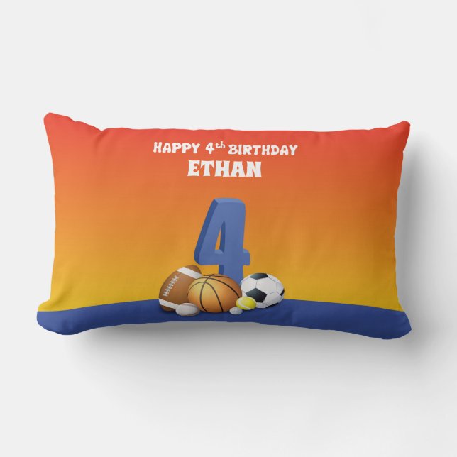 Almofada Lombar Nome personalizado 4. º aniversário de esportes (Frente)