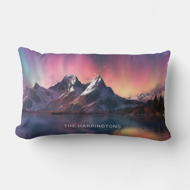 Almofada Lombar Nome Personalizado Aurora Borealis (Frente)