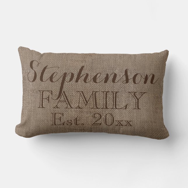 Almofada Lombar Nome Personalizado da Família Burlap Rustic (Frente)
