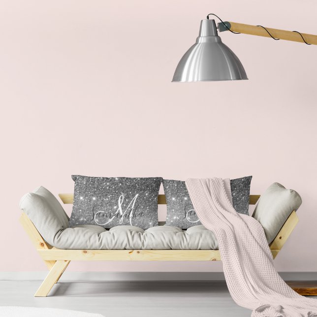 Almofada Lombar Nome Personalizado da Glitter da Cinza Moderna (Criador carregado)