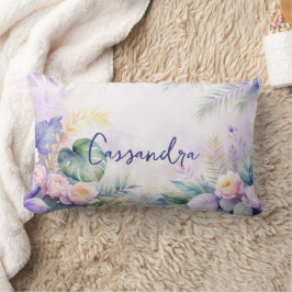 Almofada Lombar Nome Personalizado Flores Tropicais