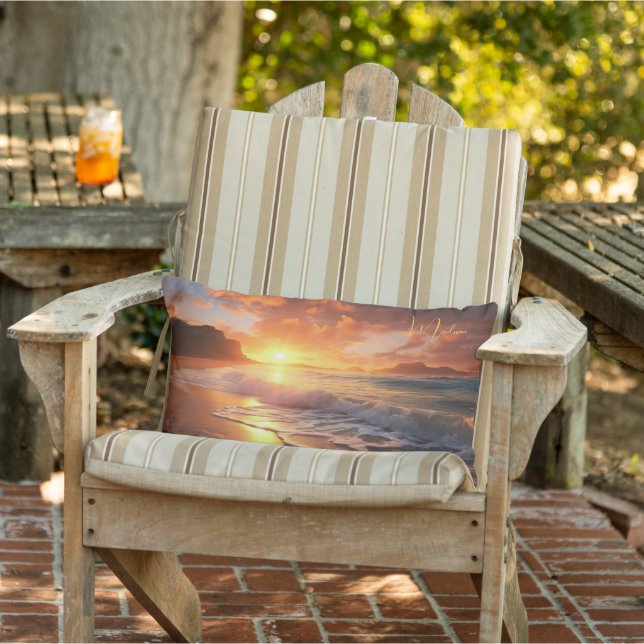 Almofada Lombar Nome personalizado Sunset de praia tropical (Cadeira)