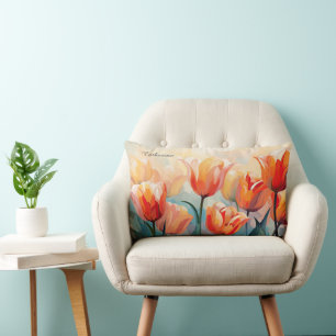 Almofada Lombar Nome Personalizado Tulipas de Aquarela