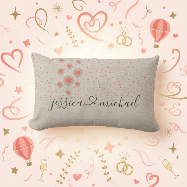 Almofada Lombar Nomes de Casal Rústico Romântico & Presente de Cas (❤️Romantic wedding gift idea! Custom names connected by heart!💗)