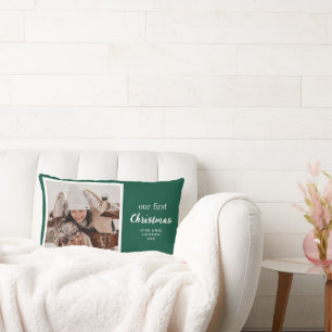 Almofada Lombar Nosso Primeiro Natal Newlyweds Foto Script Green