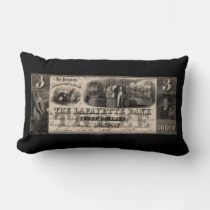 Almofada Lombar Nota de Três Dólares do Lafayette Bank 1837