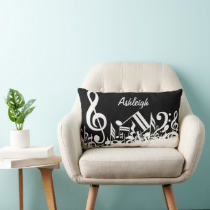 Almofada Lombar Notas musicais misturadas brancas personalizadas