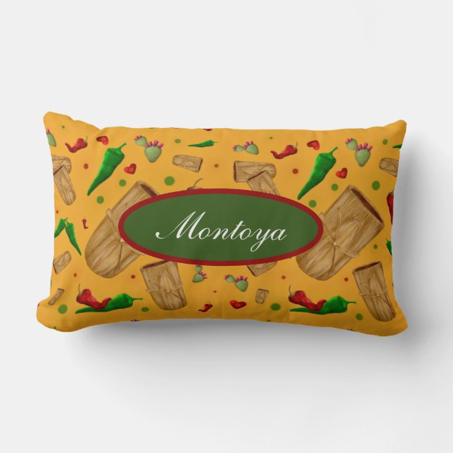 Almofada Lombar Novo México Red & Green Chile Tamales Zia Nopales (Frente)