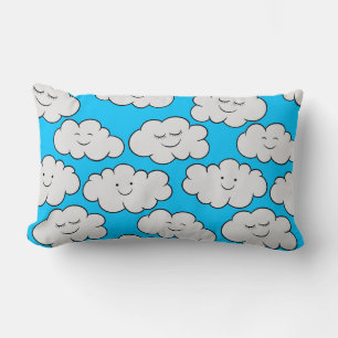 Almofada Lombar Nuvens Sorridentes Fofas em um Fundo Azul Brilhant