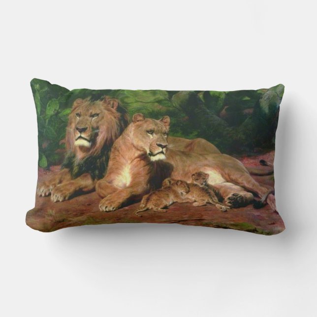 Almofada Lombar O leão em casa (com leões e leões) (Frente)