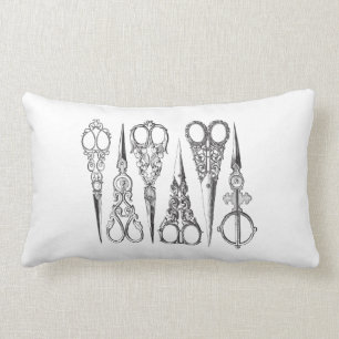 Almofada Lombar O vintage Scissors decorativo branco preto