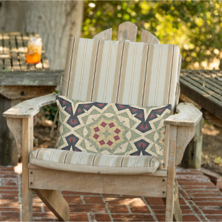 Almofada Lombar Ochre Amarelo Vermelho Verde Azul Arte Tribal Negr