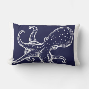 Almofada Lombar Octopus branco no oceano marinho, náutico azul