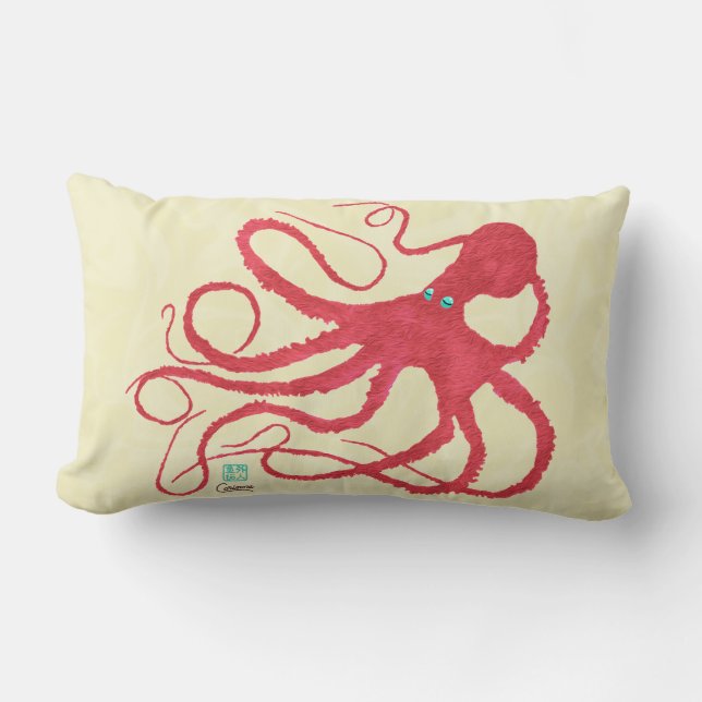 Almofada Lombar Octopus coral em Creme - Travesseiro lombar (Frente)