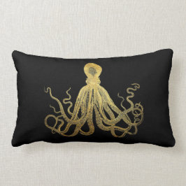 Almofada Lombar Octopus Dourado de Tinta Preta Costeira Náutica