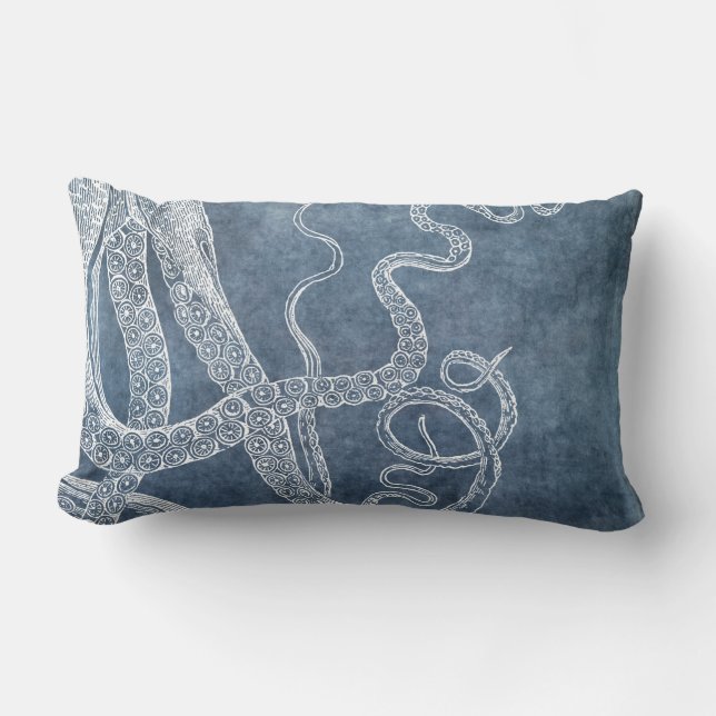 Almofada Lombar Octopus Twilight Blue Denim Watercolor Art (Frente)