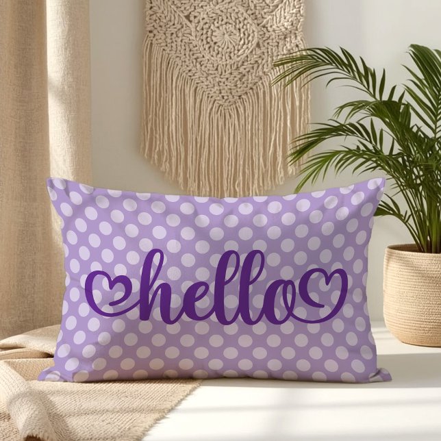 Almofada Lombar Olá Corações Bolinhas Roxo Pálido (Hello Hearts Pale Purple Polka Dot Lumbar Pillow)