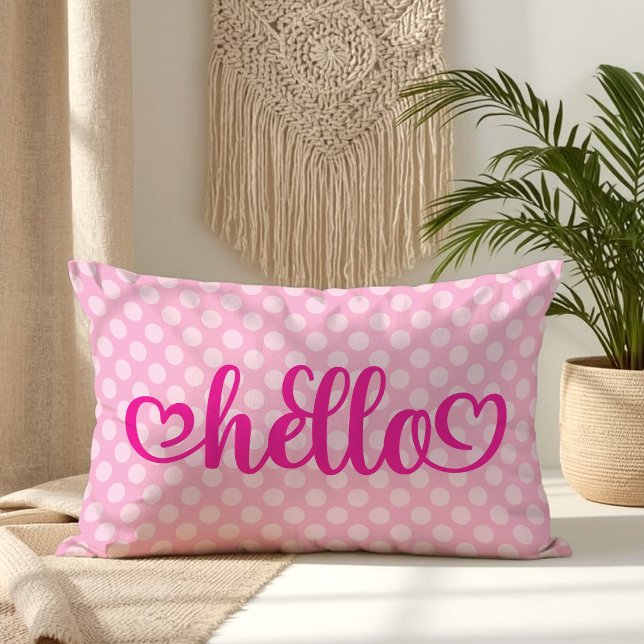 Almofada Lombar Olá Corações Rosa Claro Bolinha (Hello Hearts Light Pink Polka Dot Lumbar Pillow)
