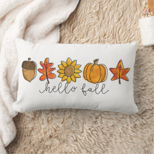 Almofada Lombar Olá Fall Acorn Sunflower Leaves & Pumpkin