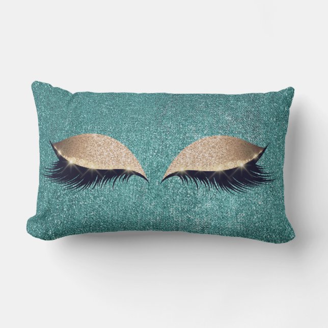 Almofada Lombar Olho Dourado Luminoso Preto Maquiagem Olhos Leves  (Frente)