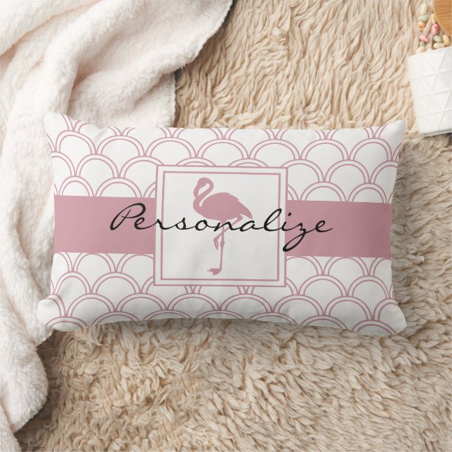 Almofada Lombar Onda Art Deco com Flamingo Rosa (Cobertor)