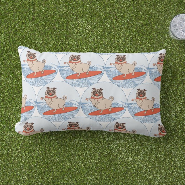 Almofada Lombar Onda cavalgando cachorro feliz na pilha lombar do  (Grama)