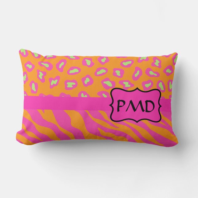 Almofada Lombar Orange e Fúchsia - Zebra Rosa e Chita - Personaliz (Frente)
