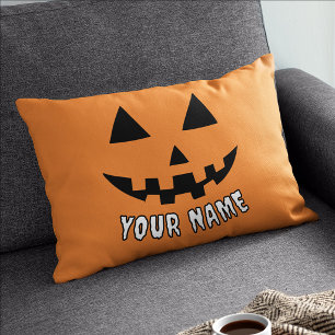 Almofada Lombar Orange Pumpkin Personalizado Halloween Seu Nome