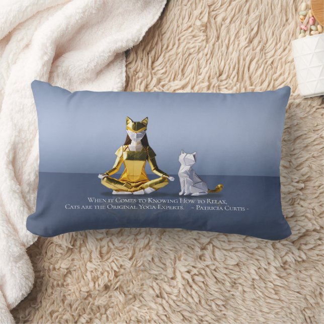 Almofada Lombar Origami Gold Foil Yoga Meditando Mulher-Gato (Cobertor)