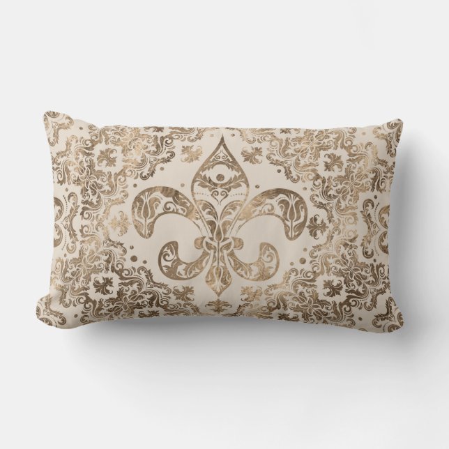 Almofada Lombar Ornamento Fleur-de-lis - ouro pastel (Frente)