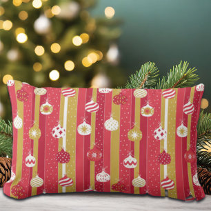 Almofada Lombar Ornamentos de Árvore de Natal Amarelo Vermelho