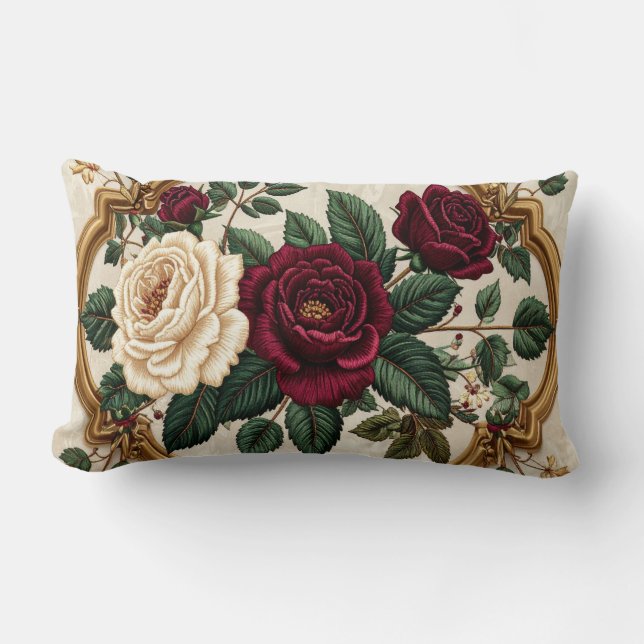 Almofada Lombar Ornate Baroque Roses Oval Frame Pillow - Luxury Bu (Frente)