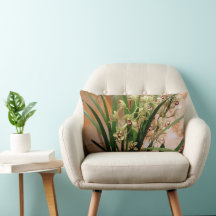 Orquídea Travesseiro lombar de marfim, ouro e verd