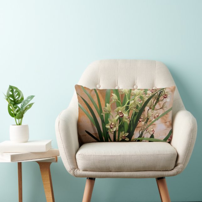 Almofada Lombar Orquídea Travesseiro lombar de marfim, ouro e verd (Cadeira)