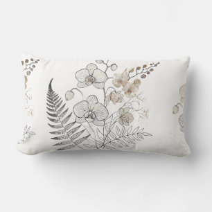 Almofada Lombar Orquídeas Elegantes e Desenho Mínimo de Arte de Li